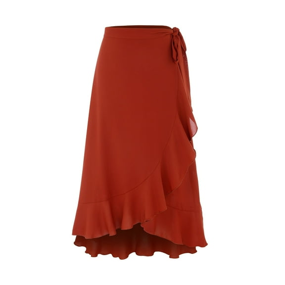 Vedolay Fringe Skirt Women Summer Boho Elastic High Waist Pleated A Line Tiered Maxi Skirt,Red L