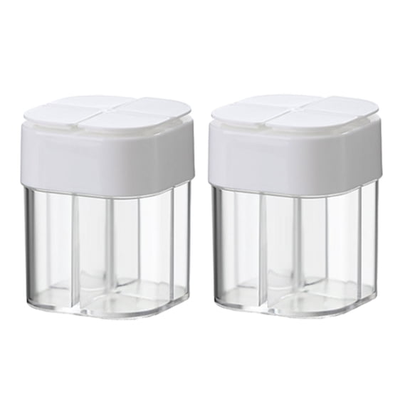 Nkmbld Seasoning Bottle 2 Pack Condiment Jar Four in One Holes Spice Dispenser Box Pepper Storage for Travel, Table, RV, BBQ,Camping, White