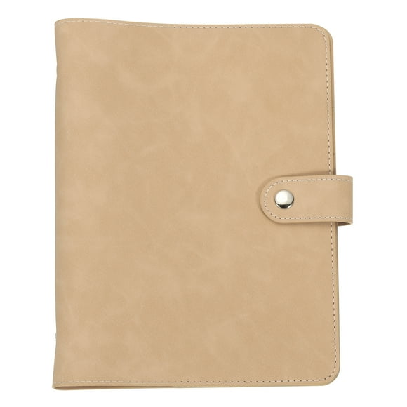 Uxcell A5 PU Leather Binder Cover, 6 Ring Loose Leaf Binder Protector Round Ring Binder Cover Refillable Notebook Binder for Meeting Photocard Budget Notebook Folder, Khaki