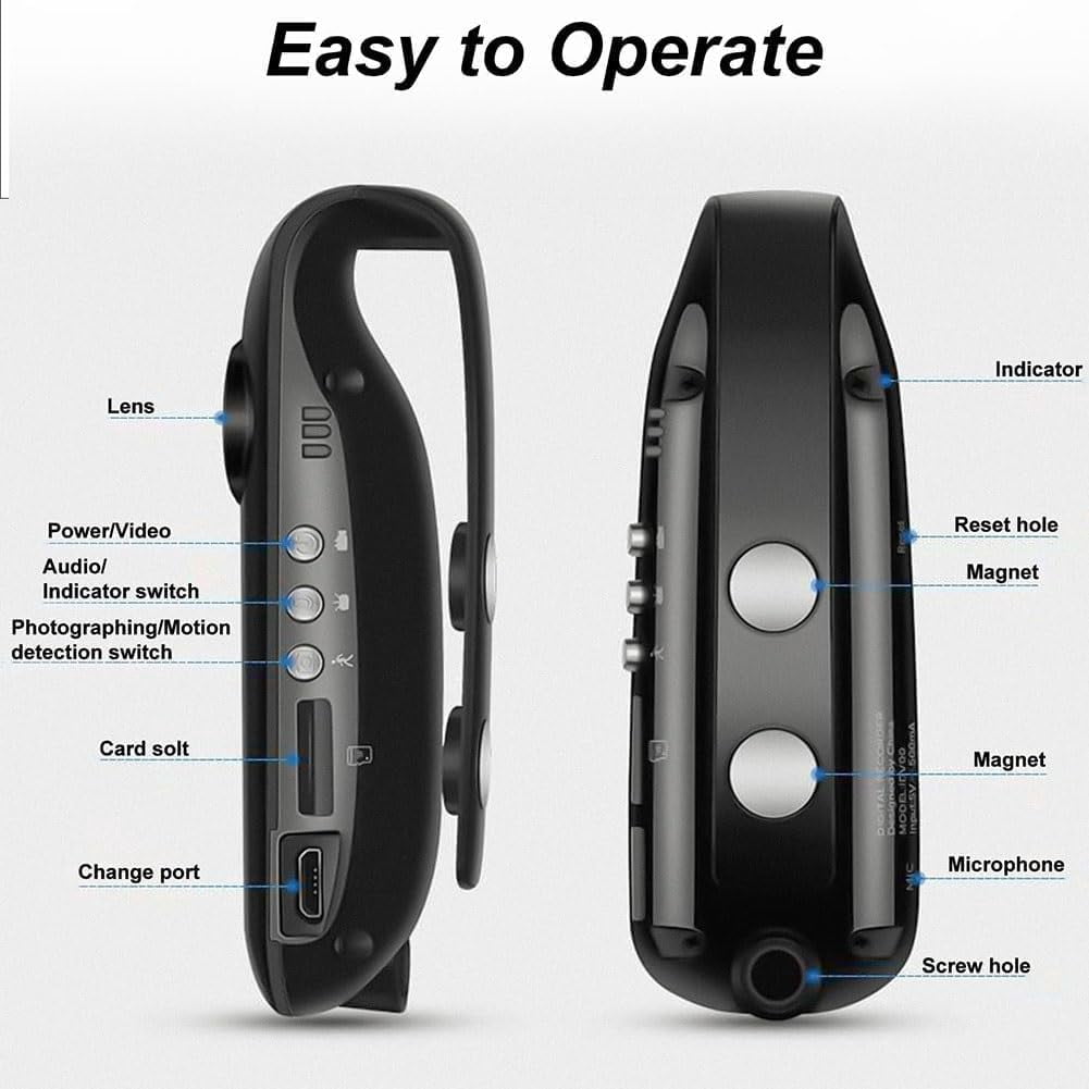 1080P Full HD Compact Mini Camera Security, Wearable Video Recording Body Worn Camera, Portable Camera with Night Vision and Smart Recor (Black)