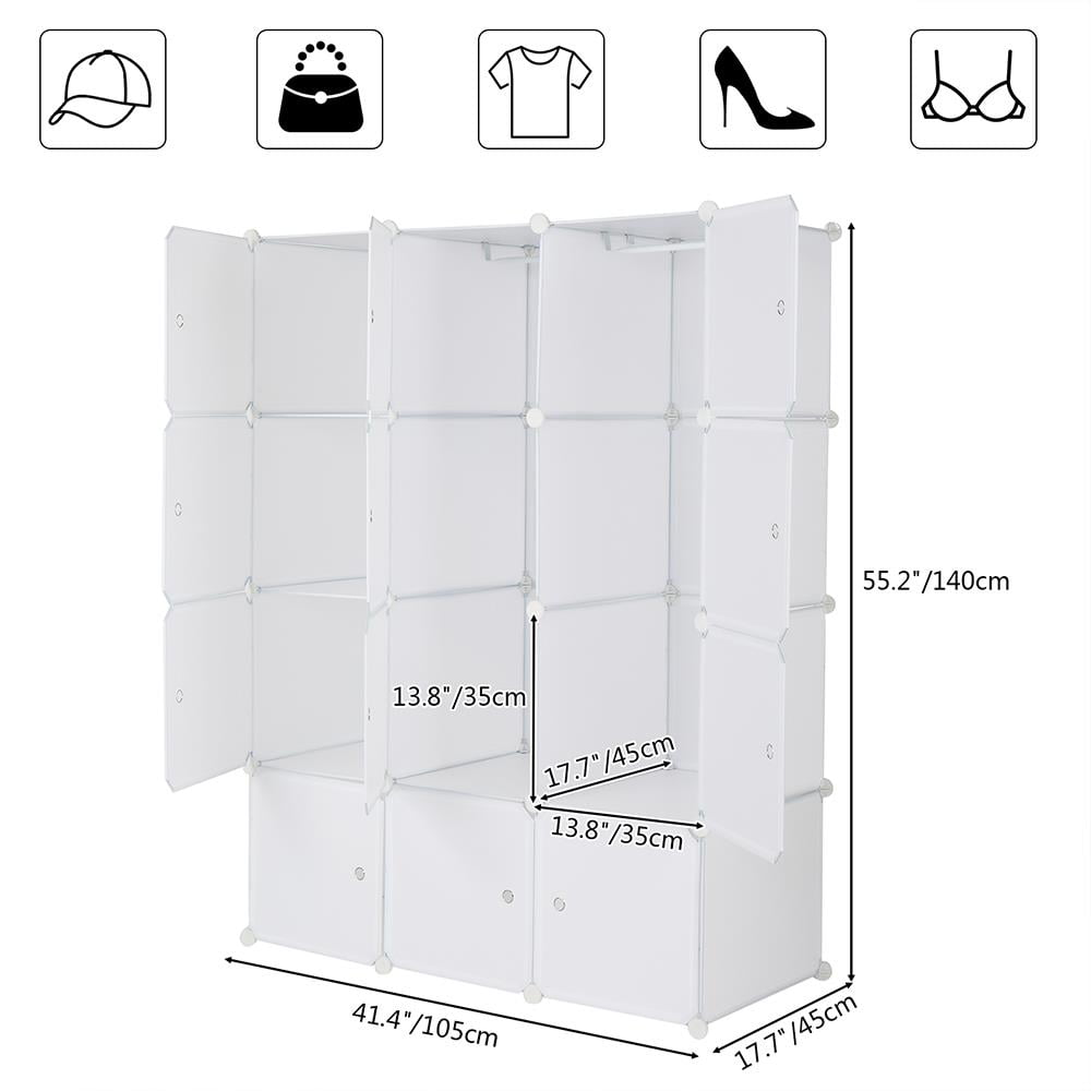 Ktaxon Portable Closet 12-Cube DIY, Clothes Organizer Storage Shelves, Plastic Bookshlef Wardrobe Cabinet, White