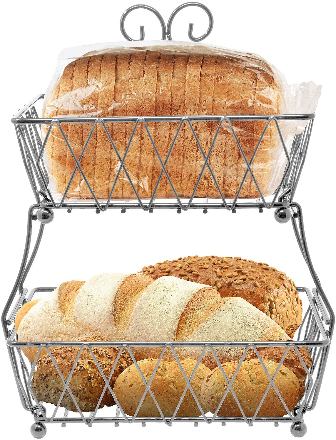 Fruit Basket Display Stand, 2-Tier, Counter Storage Antique Metal