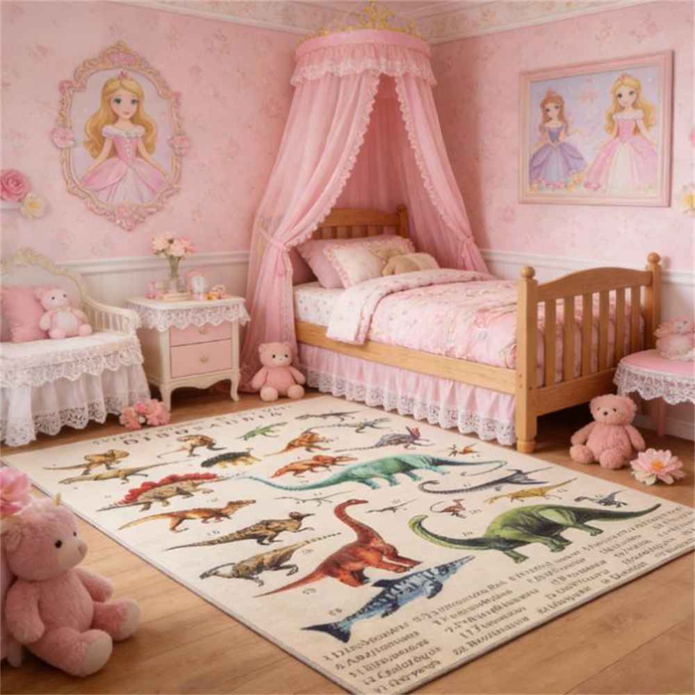 Large Gaming Mat Crawling Mat Carpet Khaki Retro Dinosaur Design Soft Non-Slip Play Mat for Kids Playroom Bedroom