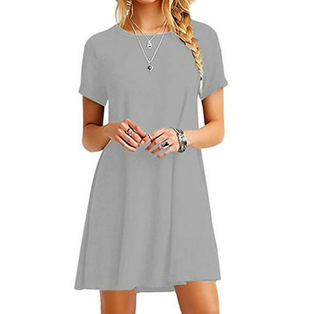New Women's Summer Solid Color Loose Large Short-Sleeved Dress ...