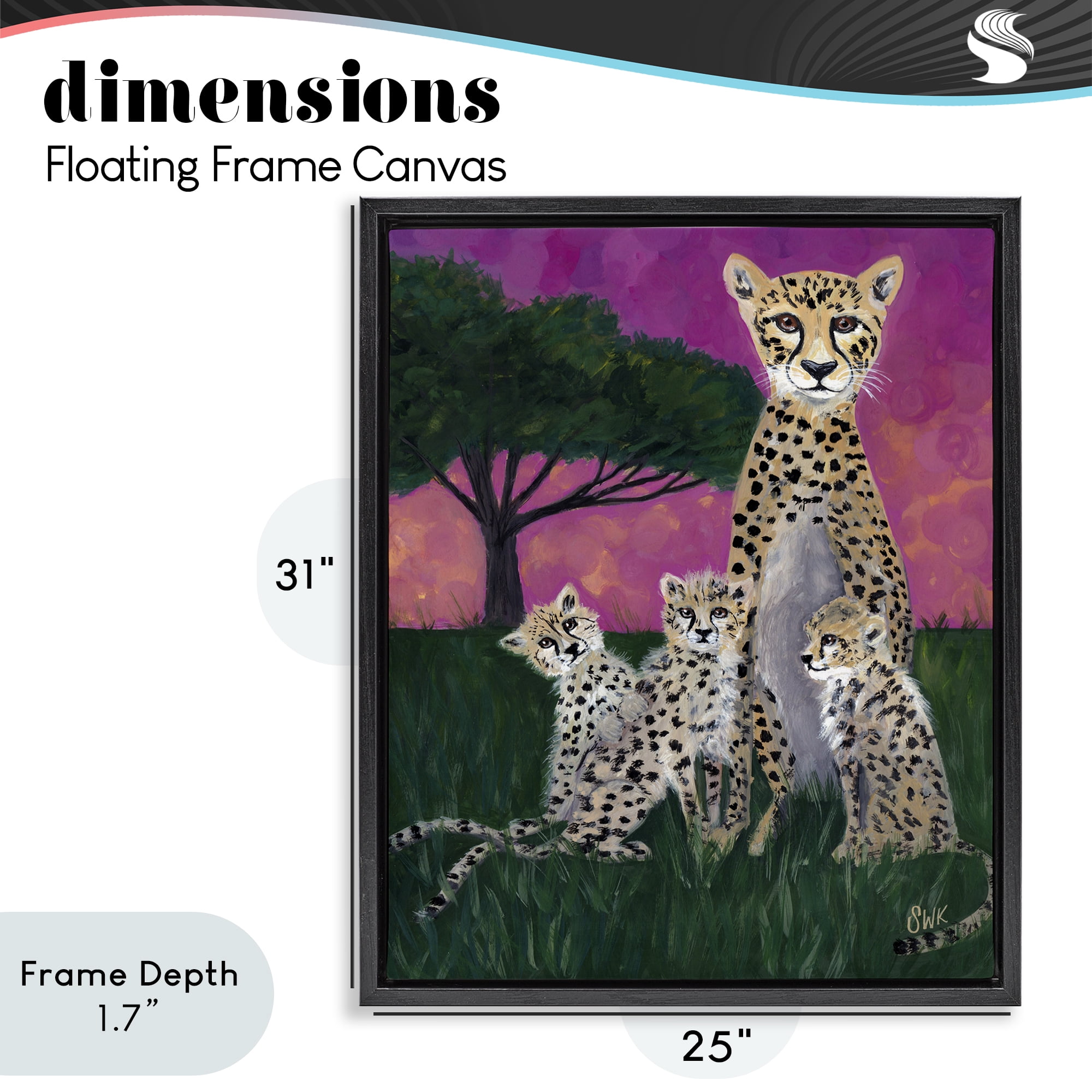 Stupell Industries Mama Cheetah & Her Cubs Black Framed Floater Canvas Wall Art, design by Sarah Waldron Kimball