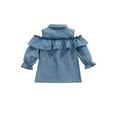 thumbnail image 3 of Seyurigaoka Girl’s Solid Color Ruffles Single-breasted Long Sleeve Denim Dress, 3 of 7
