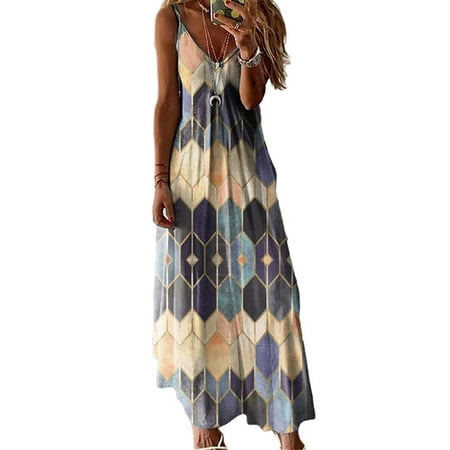 

Women s Sleeveless Sleep Dress Long Nightgown Nightdress Print Chemise Sleepwear Lounge Dresses