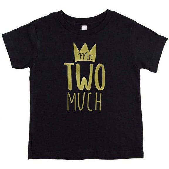 Boys 2nd Birthday Mr Two Much Crown Birthday Shirt Picture Perfect Outfit Gold on Black Shirt 3T