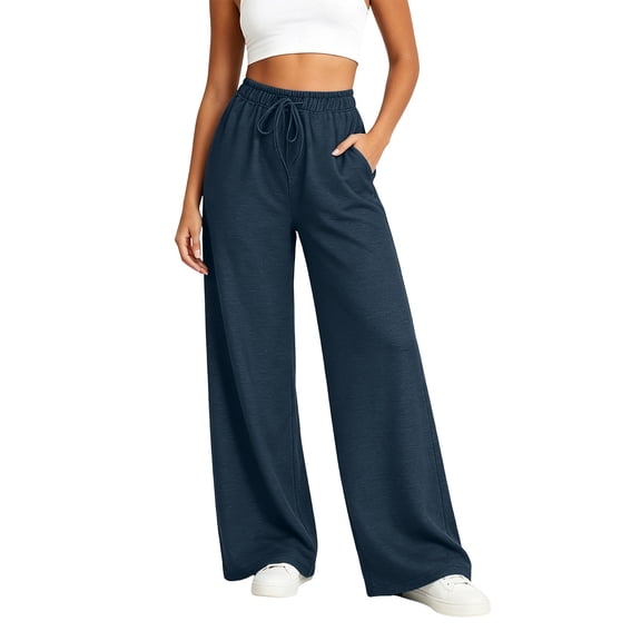 Women's High Waisted Jeans Casual Wide Leg Elastic Waist Denim Pants Stretchy Drawstring Pull On Trouser with Pockets (Dark Blue,XL)