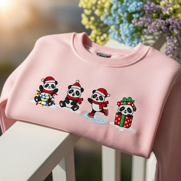 Christmas Panda Embroidered Sweatshirt, Xmas Panda Lover Crewneck, Santa Panda Shirt, Family Christmas Hoodie, Xmas Gifts For Women