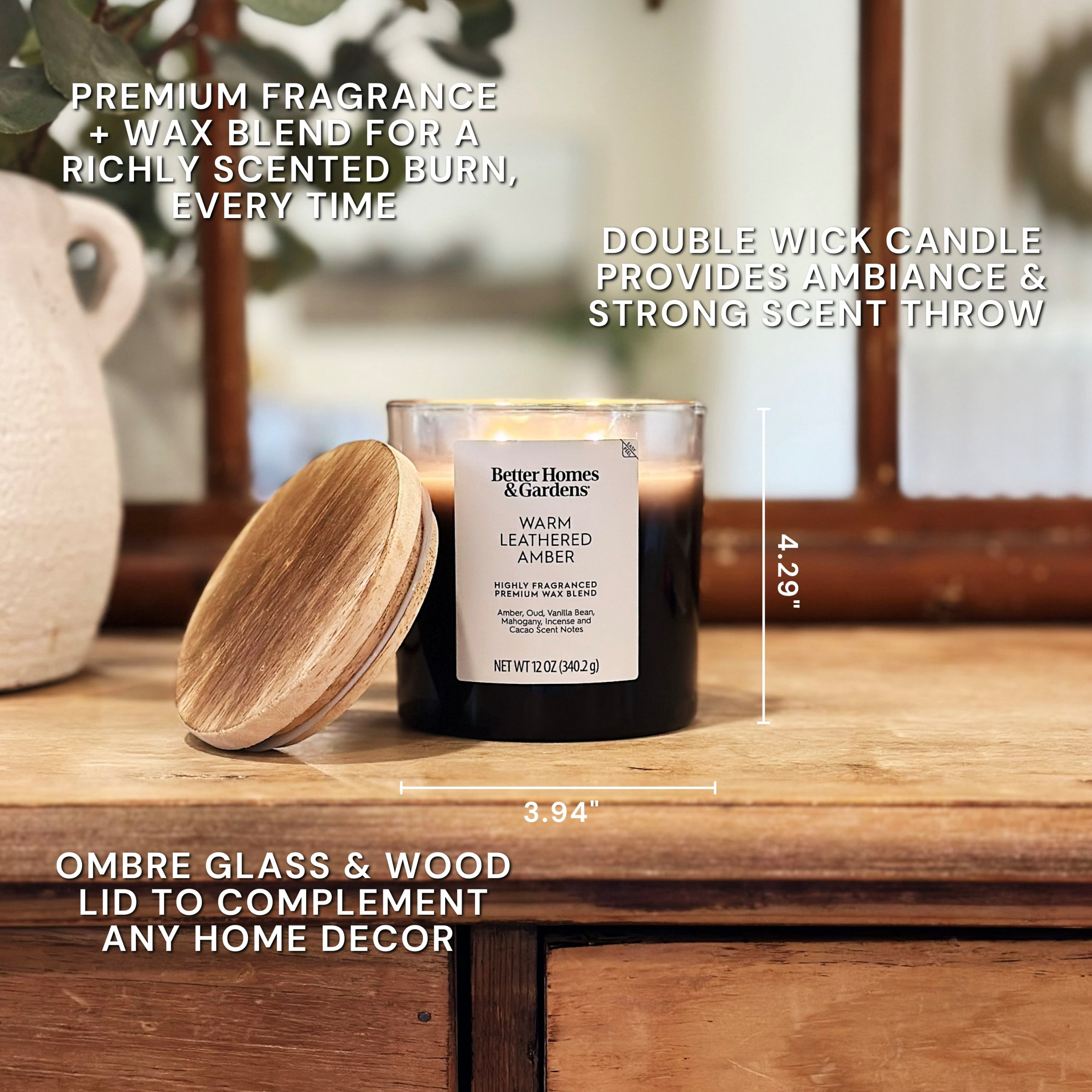 (4 pack) Better Homes and Gardens Warm Leathered Amber Scented 2-Wick Ombre Jar Candle 12oz.