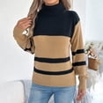 thumbnail image 3 of Daiosportswear Women's Turtleneck Sweater Fall Winter Chunky Knitted Pullover High Low Hem Trendy Basic Jumper Top Khaki, 3 of 8