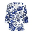 thumbnail image 5 of Womens Tops 3/4 Sleeve Floral Printed V-Neck Casual Plus Size Blouse Top Blue L,Tops for Women, 5 of 5