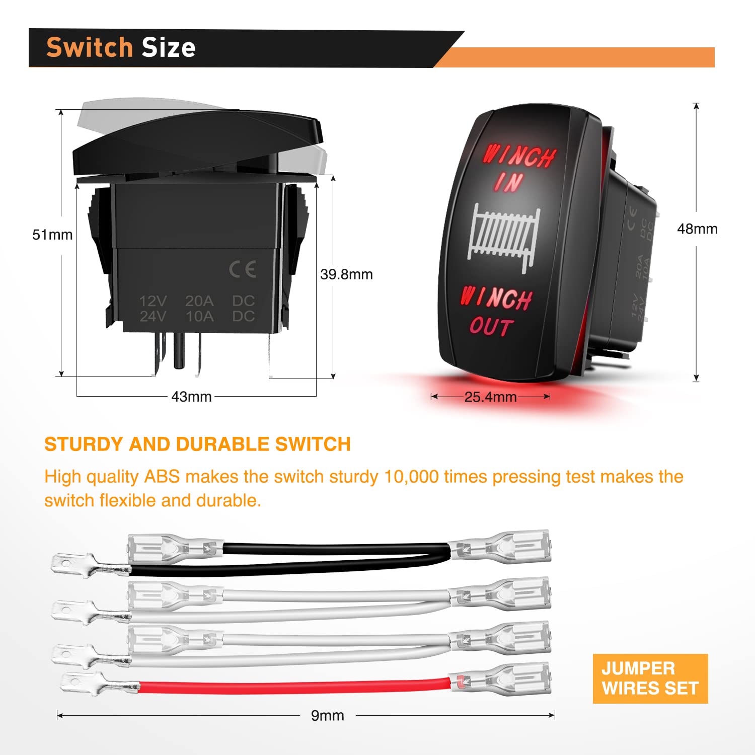 Waywe Winch Rocker Switch Momentary Toggle DPDT 7 Pin On-Off-On Switch with Jumper Wires, 12V/24V In/Out Control for Car, Truck, RV, Boat