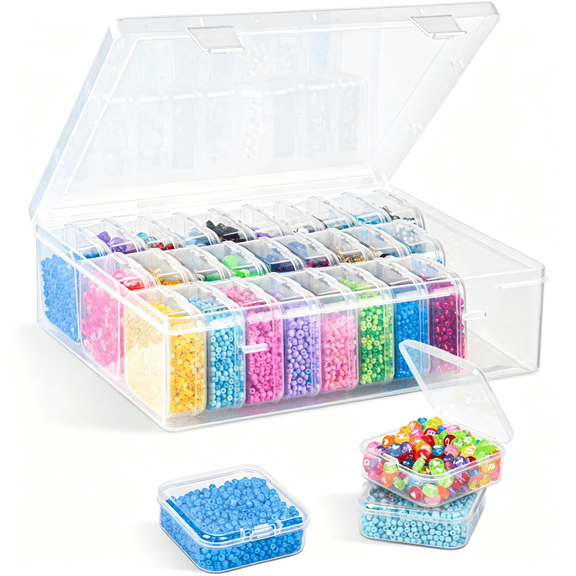 ACDANC Bead Organizer Box,31 Pcs Small Clear Bead Organizers and Storage,Mini Diamond Storage Containers Boxes with Hinged Lids and Labels,Craft Organizer for Jewelry,Bracelet,Small Parts,Nail Art