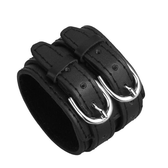 Double Tour PU Leather Classic Adjustable Multi-color Men Bracelets - Black