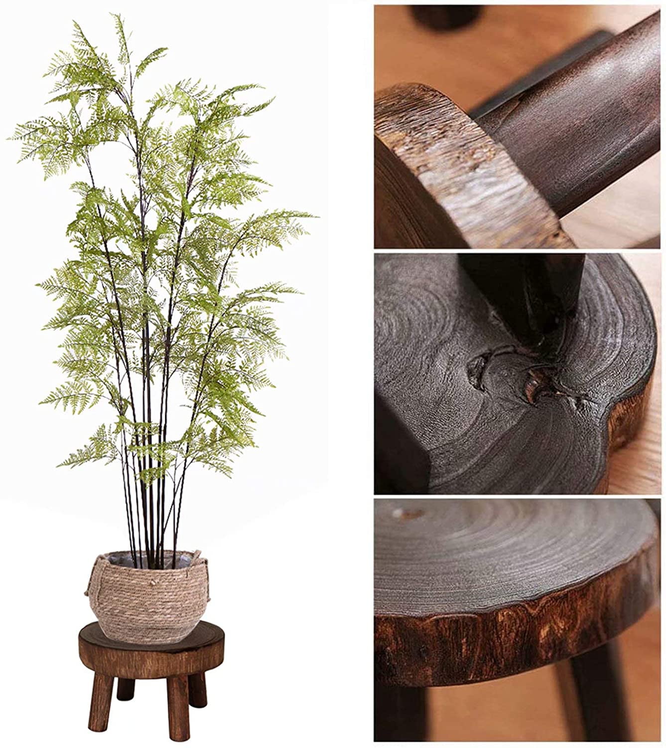 Présentoir En Bois Pour Pots De Fleurs – Support Rond à 4 Pieds, Dimensions Variables (S, M, L), Déco Jardin Rustique
