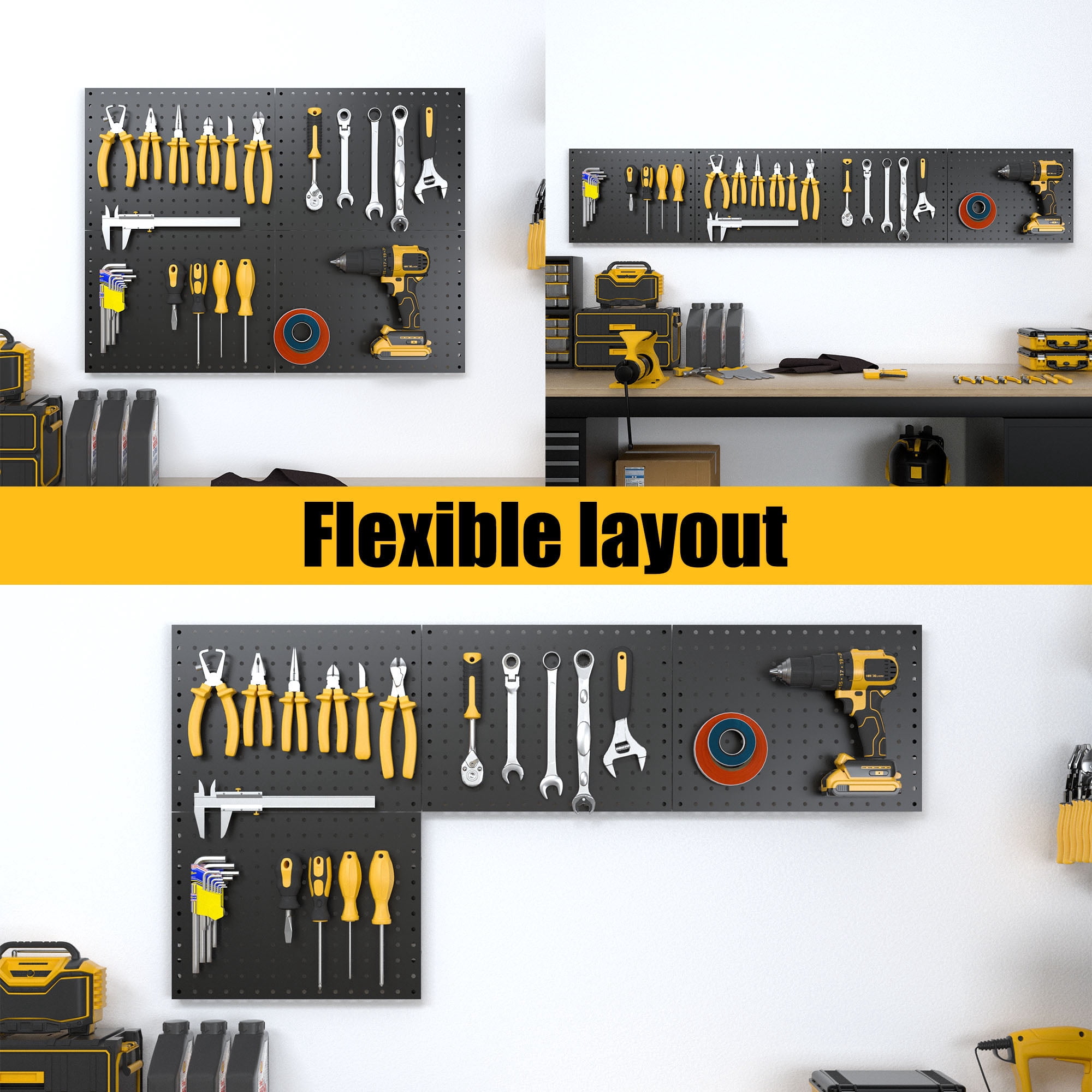Peg Board, 4 Pack Metal Pegboard Panels with 50 Hooks, Black Pegboards Wall Organizer, Heavy Duty Peg Board for Walls Home, Garage Tool Storage, Office Organization, Craft Room, Kitchen