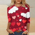 thumbnail image 2 of GA WEIHUA Clearance Deals,3/4 Sleeve Shirts for Women Cute Crewneck Heart Print Tops Women's Valentines Day Shirt Graphic Tee Plus Size Tunic Tops Soft Comfy Blouses(Red,XL), 2 of 5