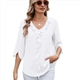thumbnail image 2 of Blusas Informales Elegantes para Mujer, con Mangas 3/4, Cuello en V y Volantes, Blancas, Talla XXL, 2 of 5