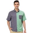 thumbnail image 1 of Unique Bargains Men's Shirts Short Sleeve Summer Cotton Patchwork Button Down Shirts Navy Green M, 1 of 5