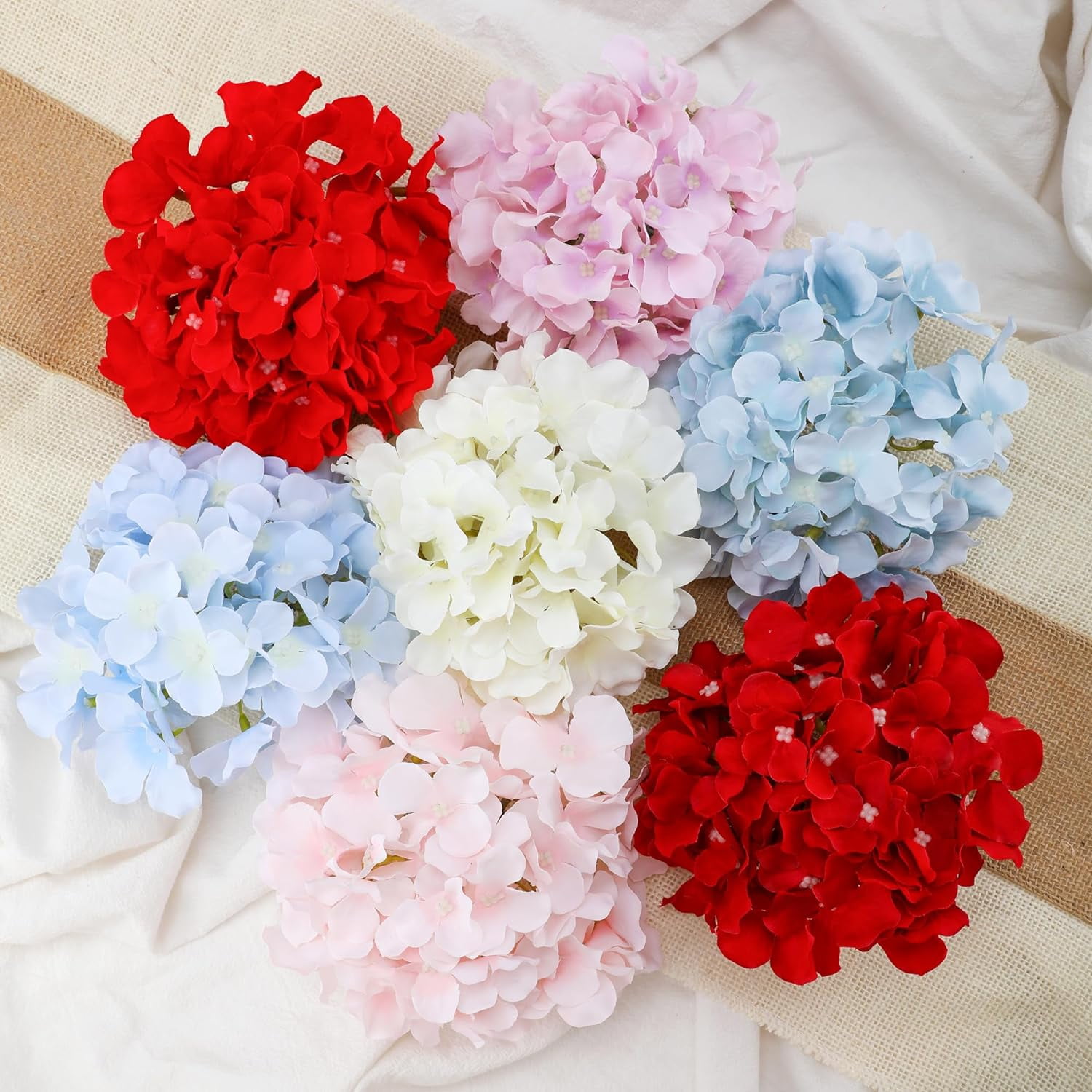 Fake White Hydrangea Artificial Flowers - Faux Silk Hydrangeas Flowers Heads with Stems Real Touch for Home Wedding Party Table Decor(CreamWhite,Pack of )