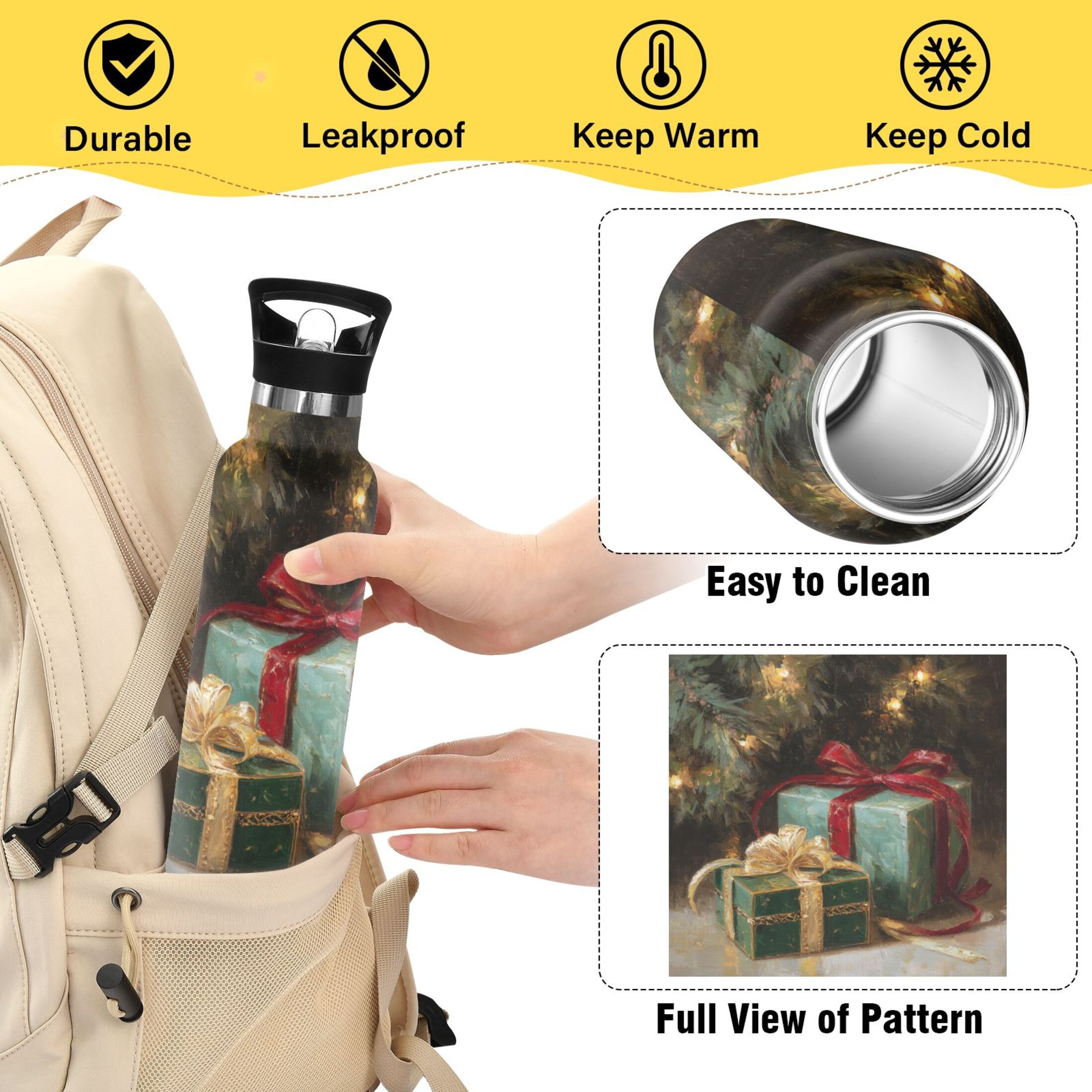 600ML Stainless Steel Insulated Cup Sports Water Bottle Portable Thermos Cup Water Glasses Insulated Tumblers Convenient and Durable Lovely Christmas Gifts