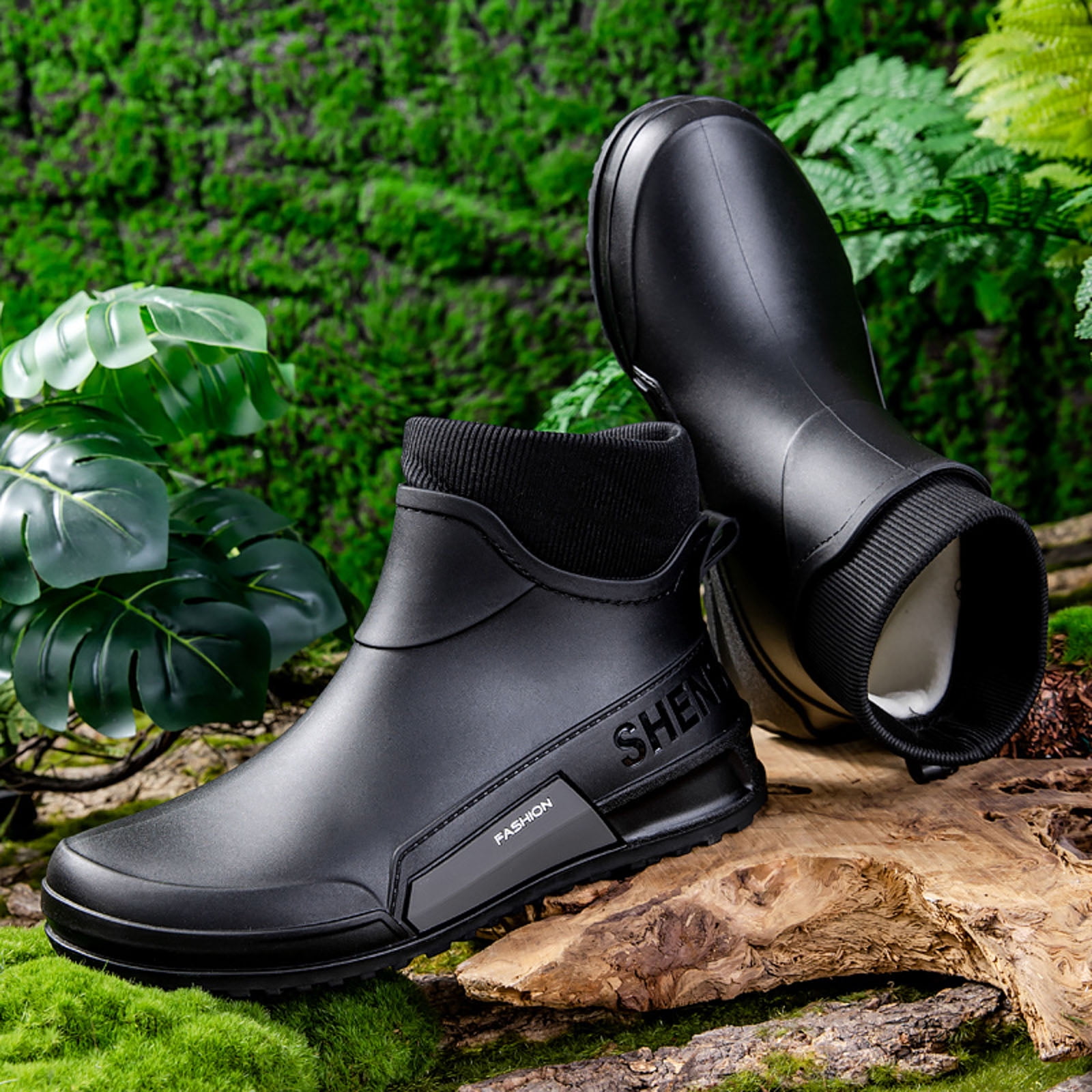 Pandaie Women's Deck Boots Waterproof Ankle Rain Boots Outdoor Fishing Garden Shoes Lightweight Anti Slip Work Rainboots Booties Black 7.5