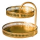 thumbnail image 1 of Organizador de maquillaje de dos niveles para tocador y baño, dorado raya, 1 of 8