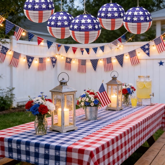 4th of July Patriotic Hanging Decorations, Red Blue And White Independence Day Themed Party Decor Set With Lanterns Ornaments