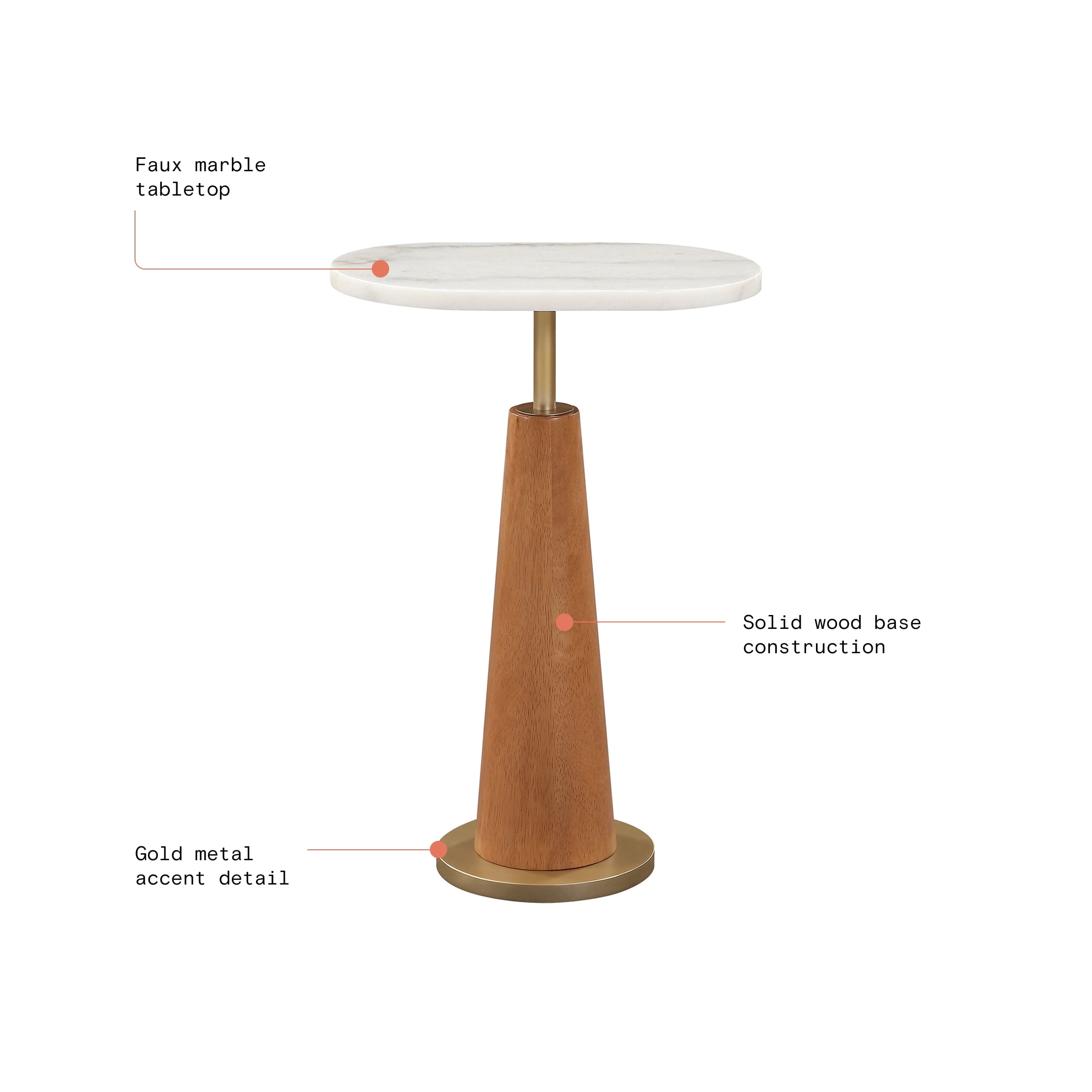 Beautiful Blyth Drink Table by Drew Barrymore, White Marble and Cherry Finish