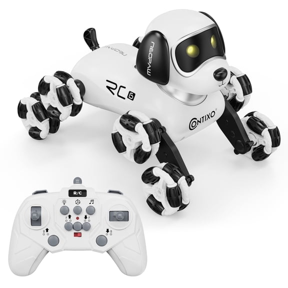 Contixo RC6 NeoPaw 8-Wheel RC Robot Dog, Remote Control Stunt Toy with 360° Drifting, Omnidirectional Driving, LED Lights & Sounds, Auto Demo, USB Rechargeable Robot Pet for Kids Ages 6