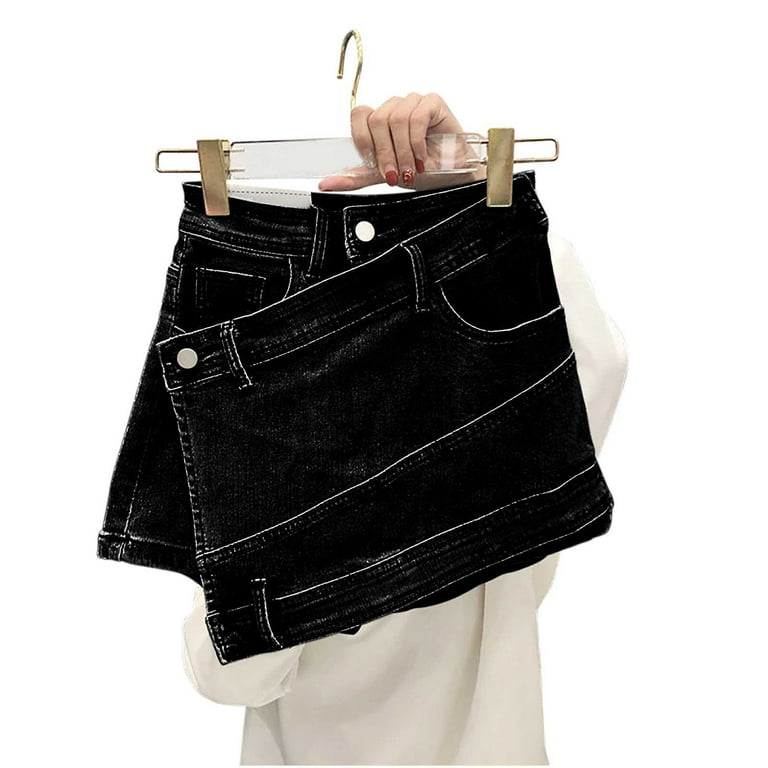 HONVEIO Skirts for Women Women s High Waist Irregular Slimming Denim Culottes With Shorts Skirt Wrap Skirts for Women S 90 Black XXL Walmart