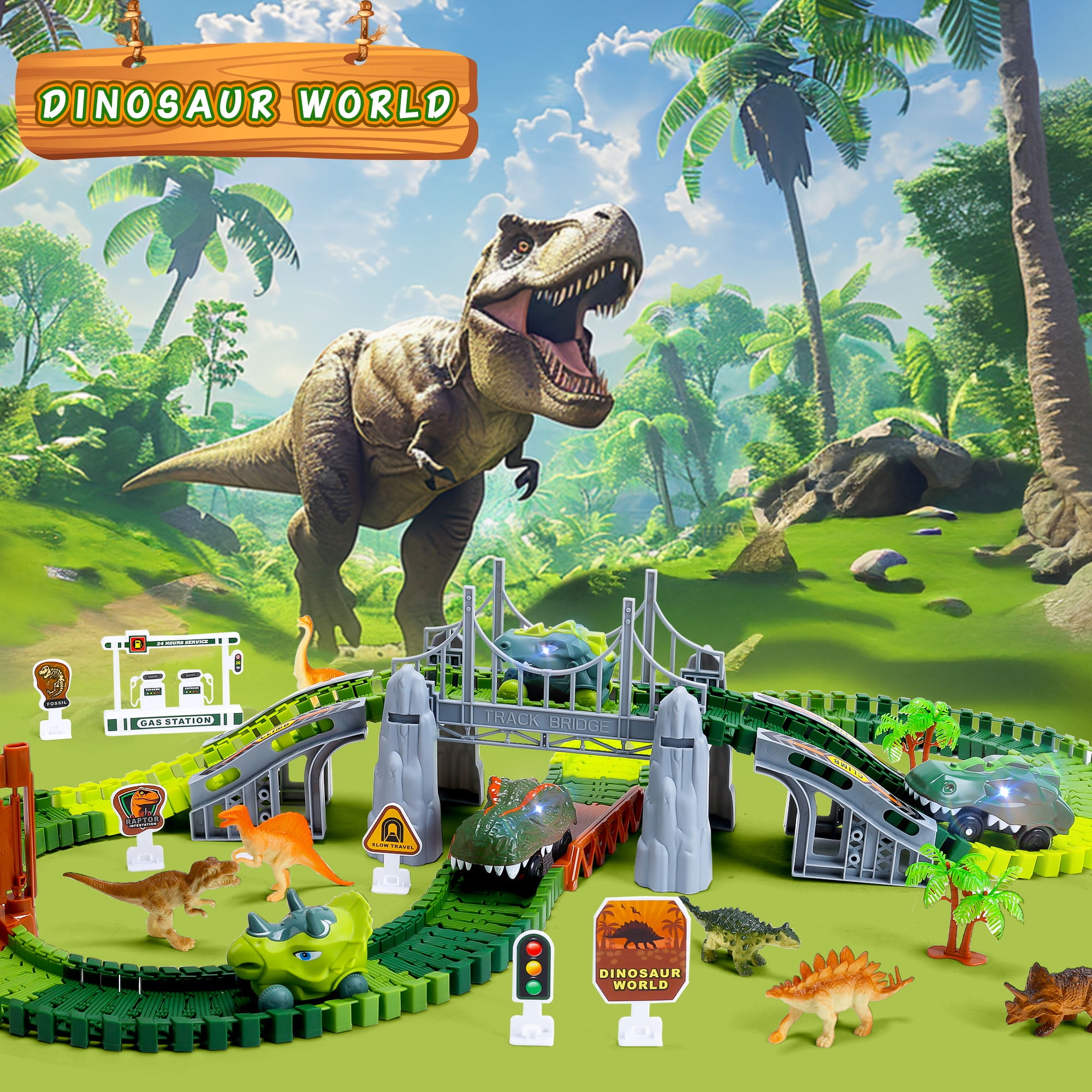 Playset Dino Play Dinosaur Tracks Toys Perfect Gifts for 3 6 Years Old Kids Build Unique Dinosaur World 169 PCS Walmart