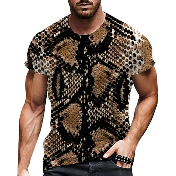 Funny World Men's T-shirt Snake Skin Printing Pattern Short Sleeve Crew Neck Casual Fashionable Summer Clothing Fashion Versatile Leisure Dailywear