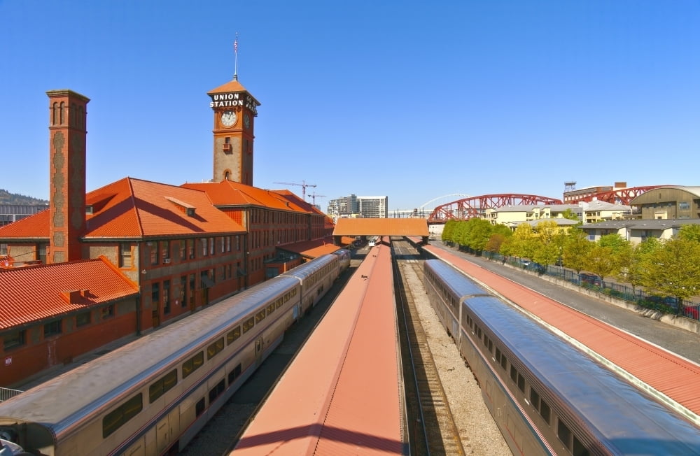 View of trains at railroad station Union Station Portland Oregon USA
