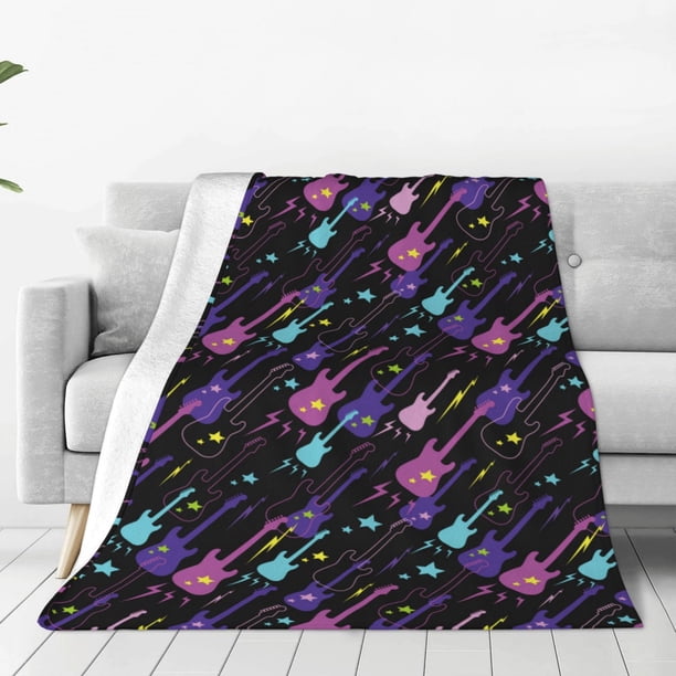 Fotbe Colorful Guitar Manta de Franela Acolchonada con Estampado, Súper Suave y Esponjosa, Extra Grande para Sofá, Cama, Uso Todo el Año-80"x60"