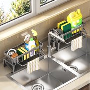 Kitchen Sink Caddy Sponge Holder,Sponge Holder for Kitchen Sink,Expandable Dish Drying Rack with Drainboard,Rustproof Sink Caddy with Brush Holder(White 9.05*4.33*3.54in)from QiwagFerng