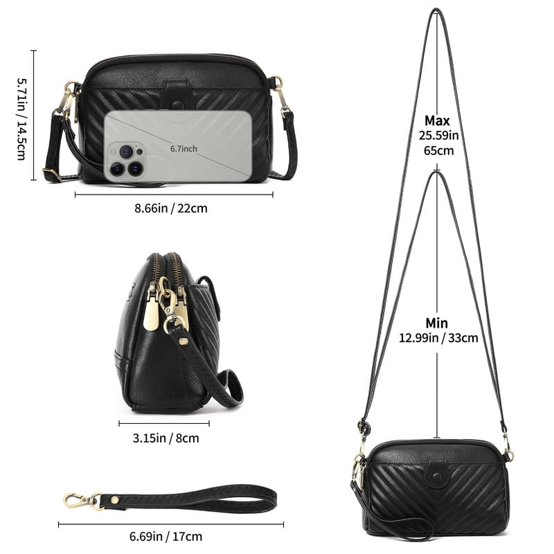 GAEKEAO Crossbody Bags for Women Leather Shoulder Purse Cross Body Bag Handbag with Wristlet Top Zipper