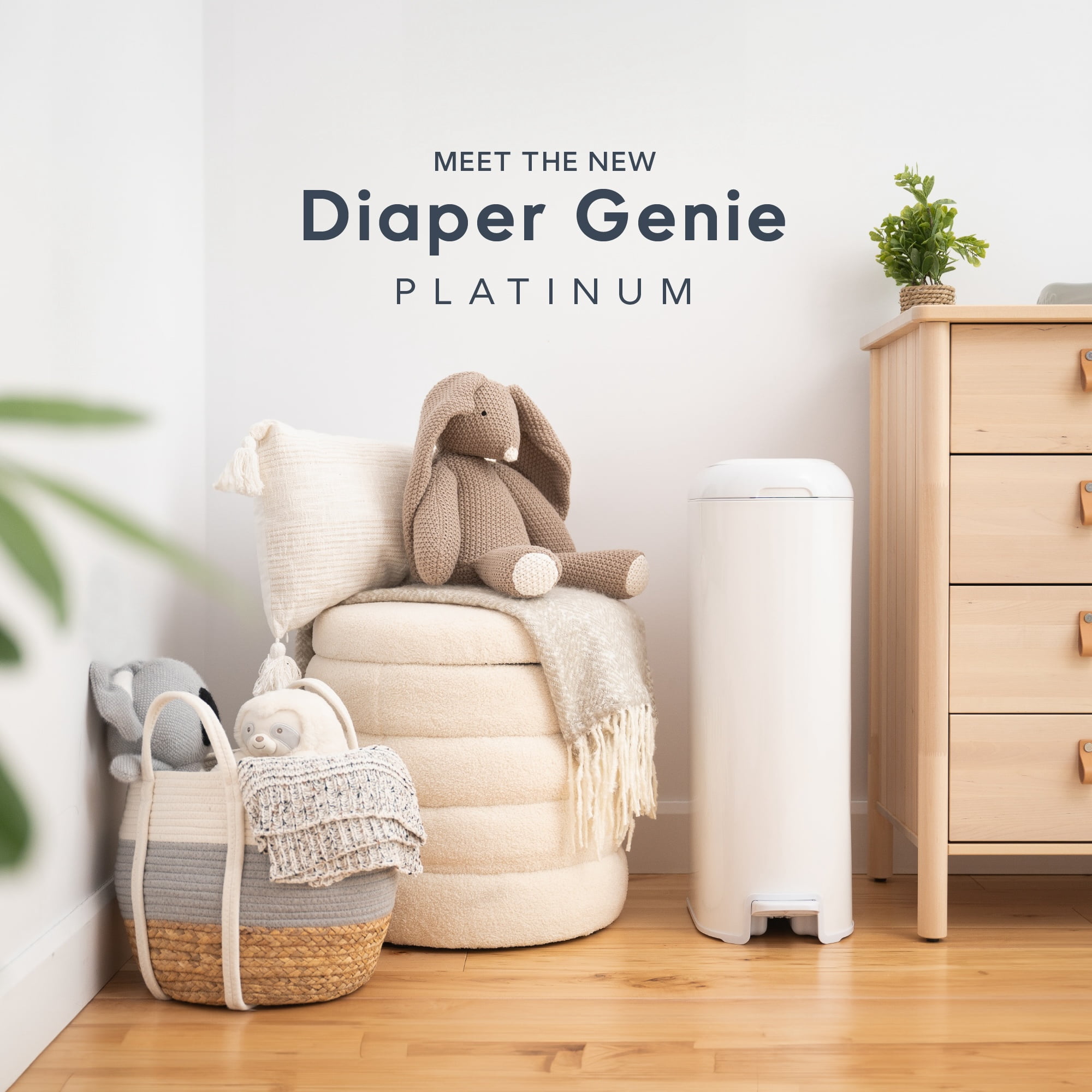 Diaper Genie Platinum Pail,White,Stainless Steel, 1 Diaper Pail,1 Easy Roll 18 Bags, Infant
