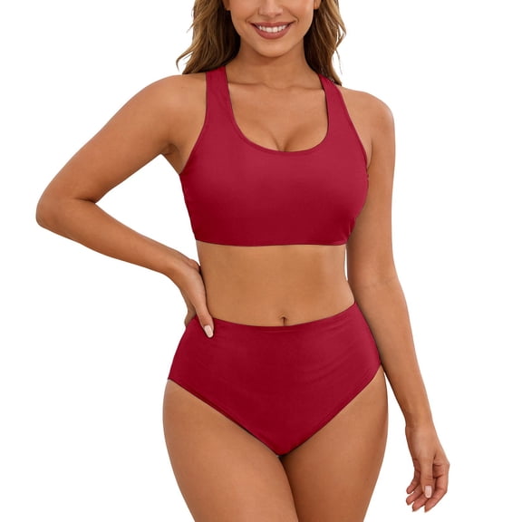 Swimsuit for Women Two Piece Bathing Suits Two Piece Solid Color Back Tankini Swimsuit Bikini Bathing With Adjustable Ties