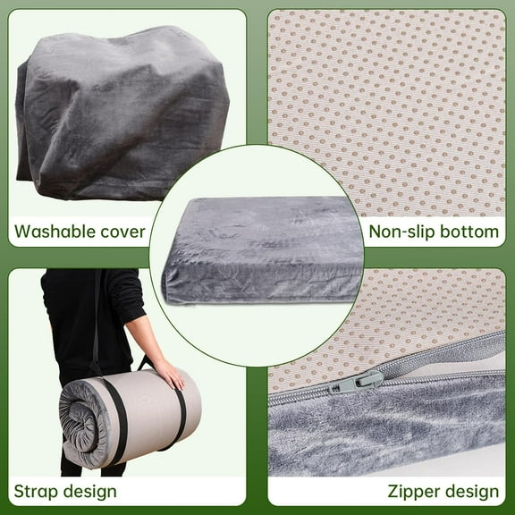 Memory Foam Camping Mattress Pad - 3 Inch Thick, Waterproof & Non-Slip for Adults, Portable Roll Up Sleeping Mat for Sleepover Guests