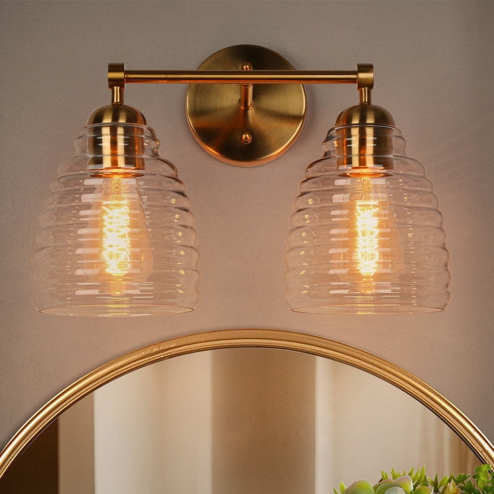 LNC Hydretro 14.5-in 2-Light Polished Gold LED Modern/Contemporary Vanity Light