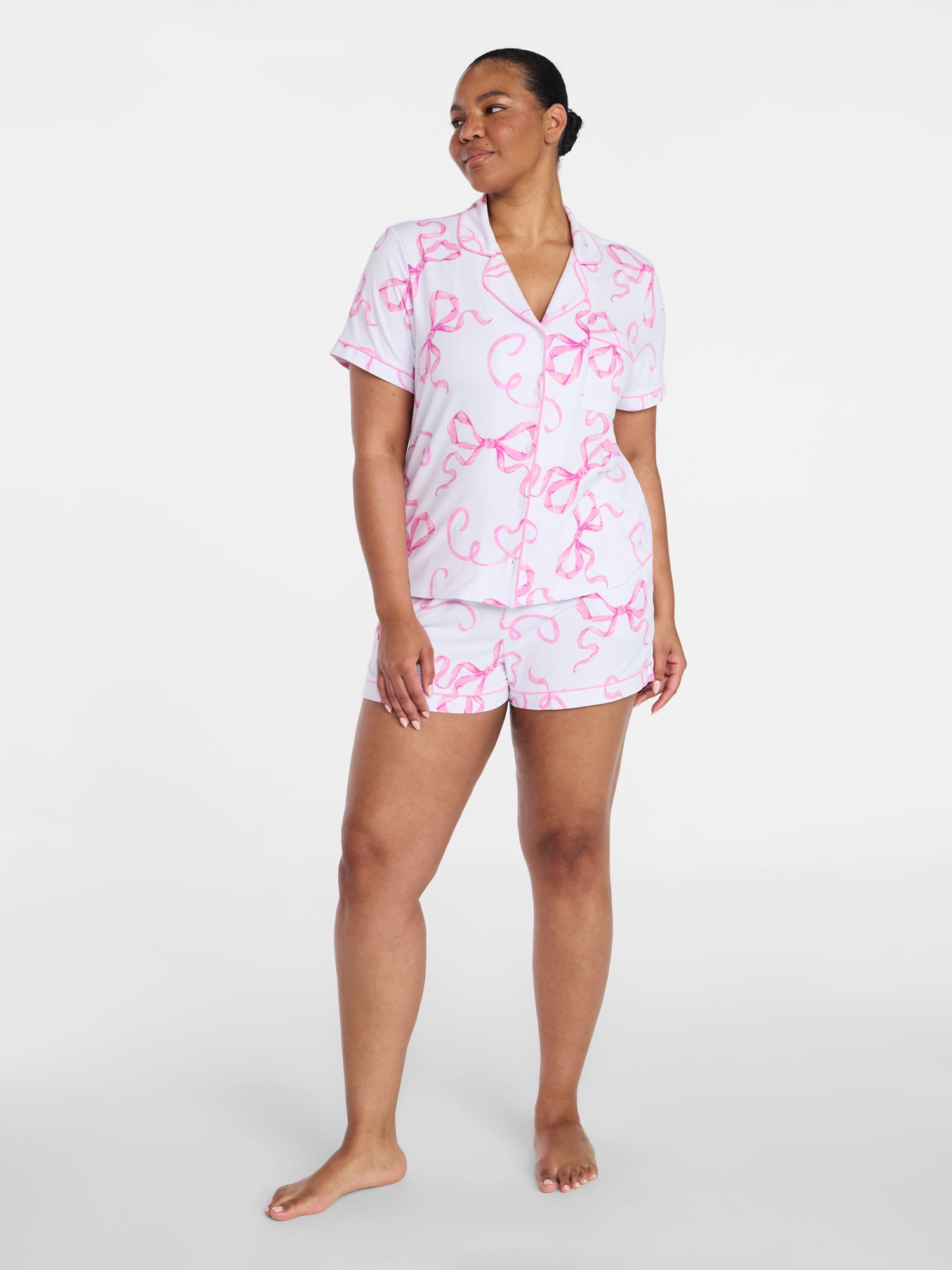 Joyspun Women’s Dreamy Soft Collection Bridal Knit Top and Shorts Pajama Set, 2-Piece, Sizes XS-3X