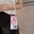 thumbnail image 6 of for iPhone 16 Case, Gradient Color Clear PC+TPU Shock-Resistant Anti-Scratch Lightweight Non-Slip Magnetic Drop Protective Slim Thin Cover with Wrist Strap + Shoulder Strap, Pink, 6 of 10