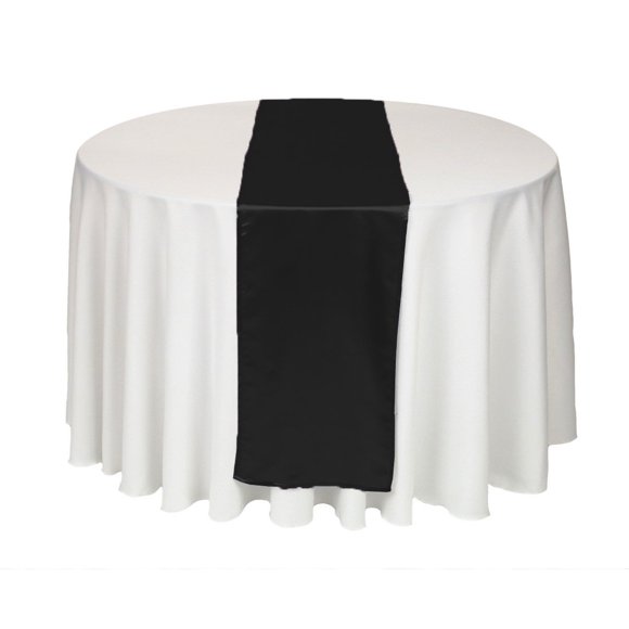 Linentablecloth Camino De Mesa Satinado De 14 X 108 Pulgadas, Color Negro