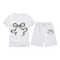 thumbnail image 4 of MUXiin Girls Short Sets Cute Print Short Sleeve Tops and Shorts Set Round Neck Cute Girls' Two Piece Summer Set Back To School Clothes for 4-5 Years, 4 of 4