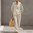 thumbnail image 2 of Ecqkame Two Piece Sets for Women Summer Casual Linen 3/4 Sleeve Top and Wide Leg Pants Lightweight Vacation Solid Color Outfit Set Beige XXXL, 2 of 9