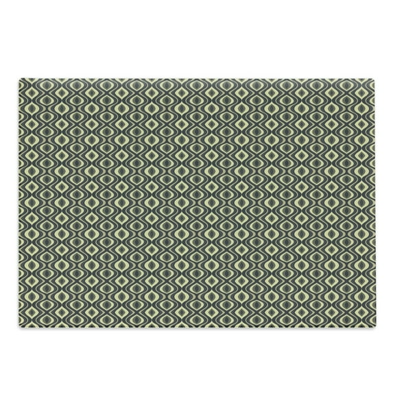 Geometric Cutting Board, Wavy Vertical Old Fashion Ornamental Tiles Boho Design, Decorative Tempered Glass Cutting and Serving Board, Large Size, Charcoal Grey Yellow, by Ambesonne