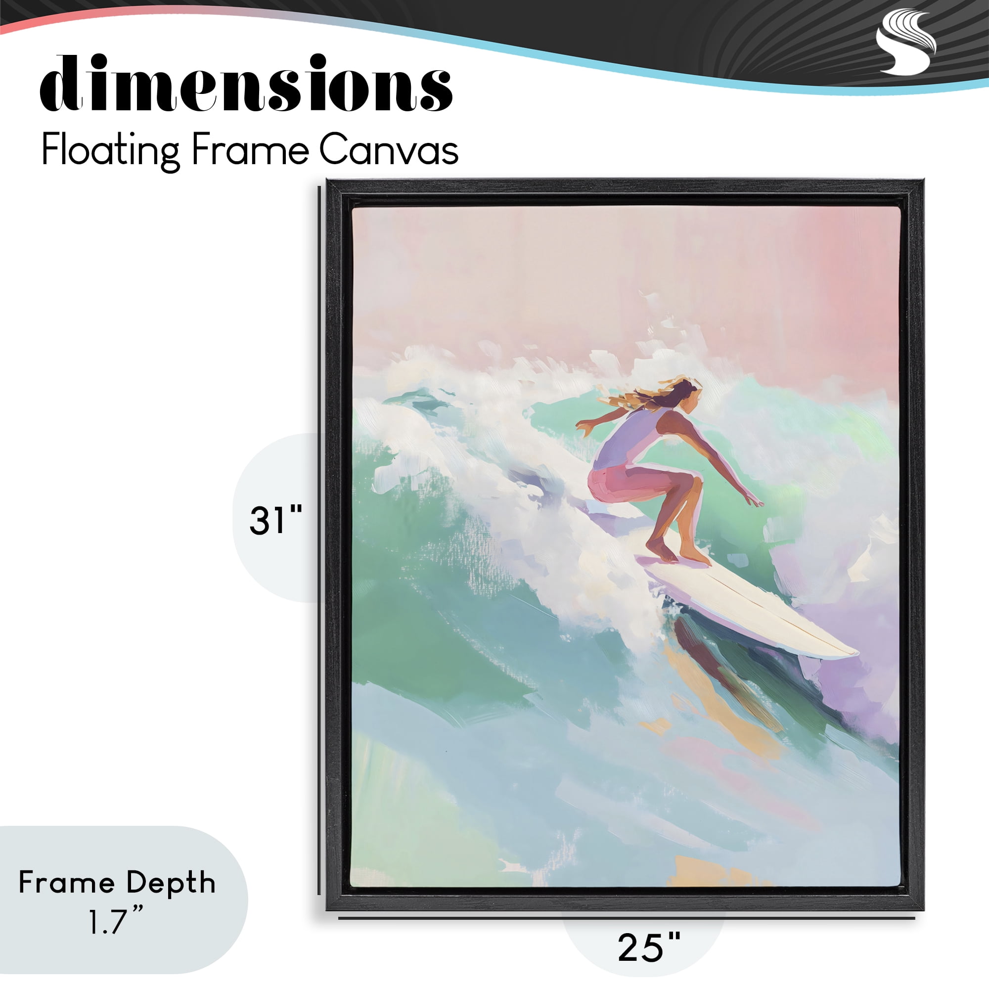 Stupell Industries Surfer Girl Riding Waves Black Framed Floater Canvas Wall Art, design by The Prints Vibe